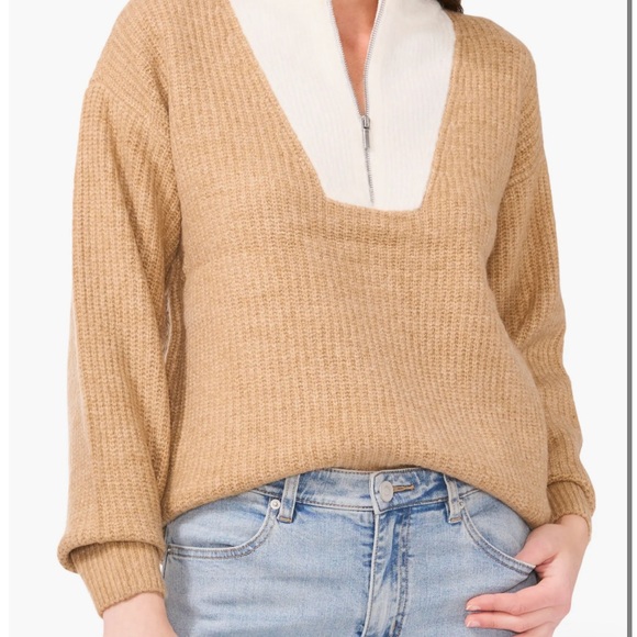 NWT | Nordstrom | L | Half zip colorbock sweater | latte heather - Picture 1 of 10
